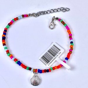 Silver-plated Seashell Multi-color Beaded Anklet
